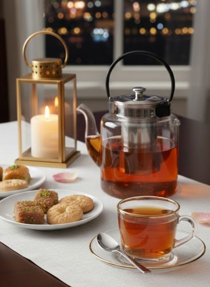 بريميم إبريق شاي زجاجي مع مصفاة من الفولاذ المقاوم للصدأ سعة لتر واحد مقاوم للحرارة - Image 2